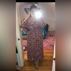 Floral Button-Front Maxi Dress in Rust and Cream